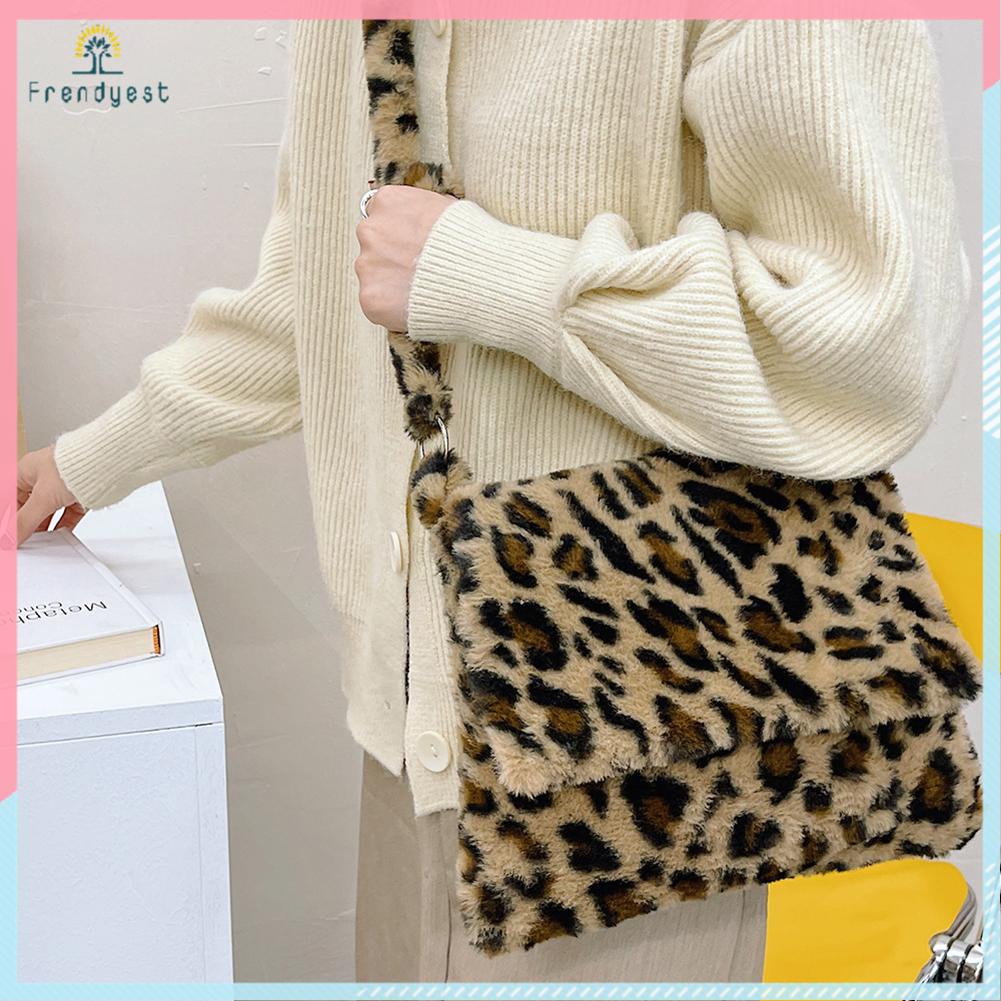 Túi đeo vai thời trang nữ hoa văn da báo/bông hoa/trái tim/con gấu chất liệu lông nhung