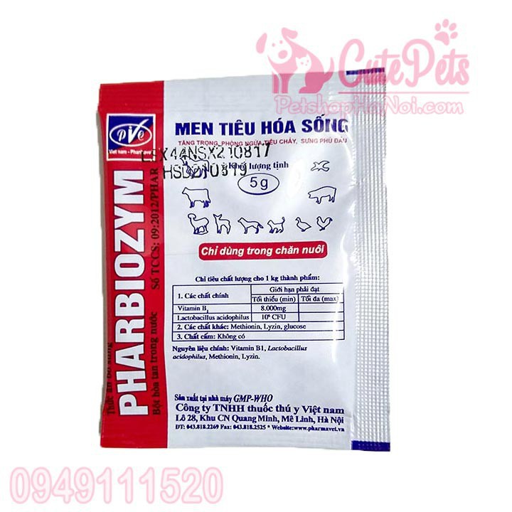 Men hỗ trợ tiêu hóa Pharbiozym 5g cho chó mèo - petshophanoi