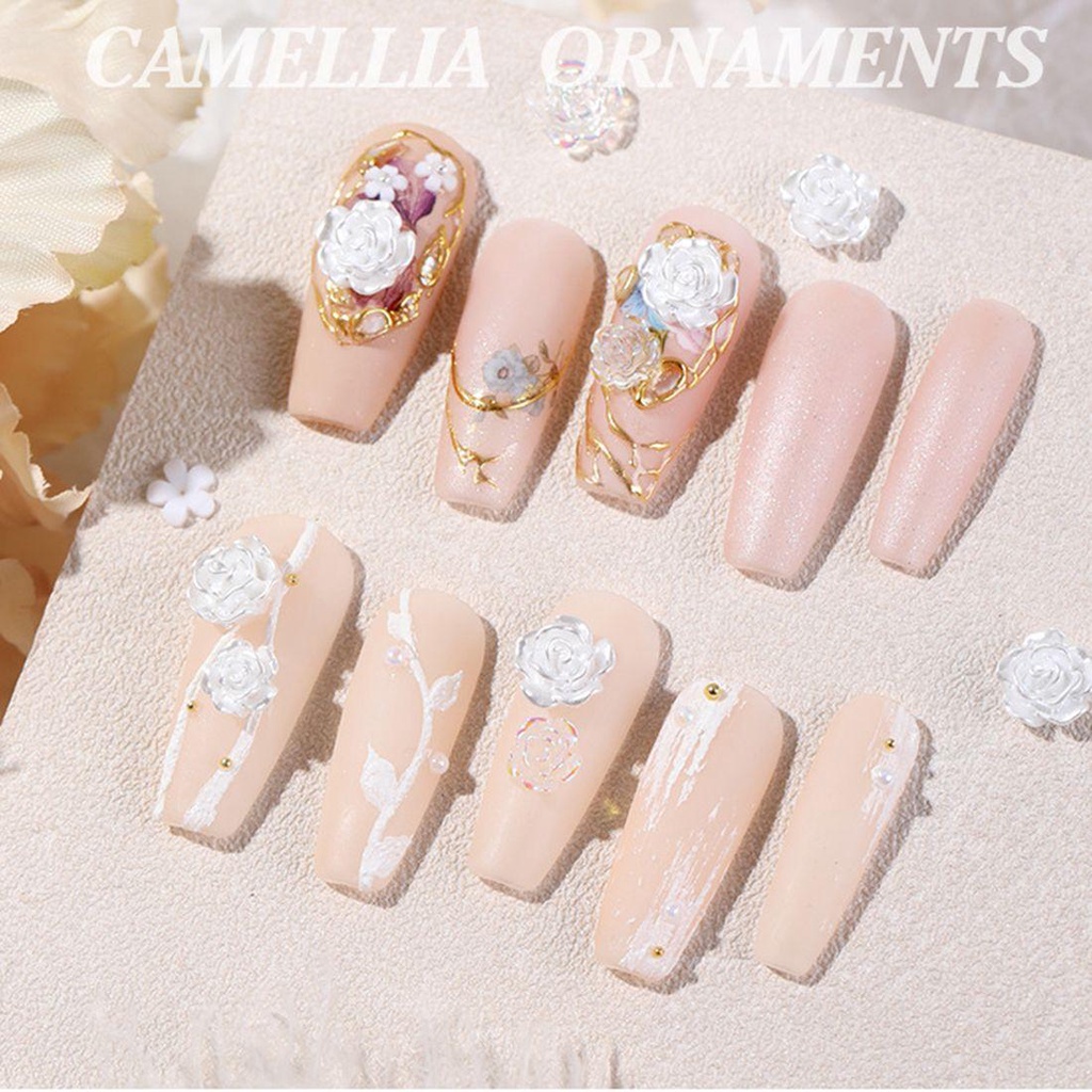 QQMALL Hạt Kim Loại Hình Hoa Trà Đính Móng Tay Thời Trang