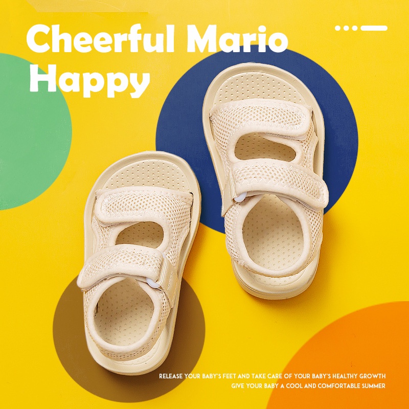 ￼Dép quai dán cho bé Cheerful Mario, sandal bé trai bé gái chống trơn trượt chính hãng A410