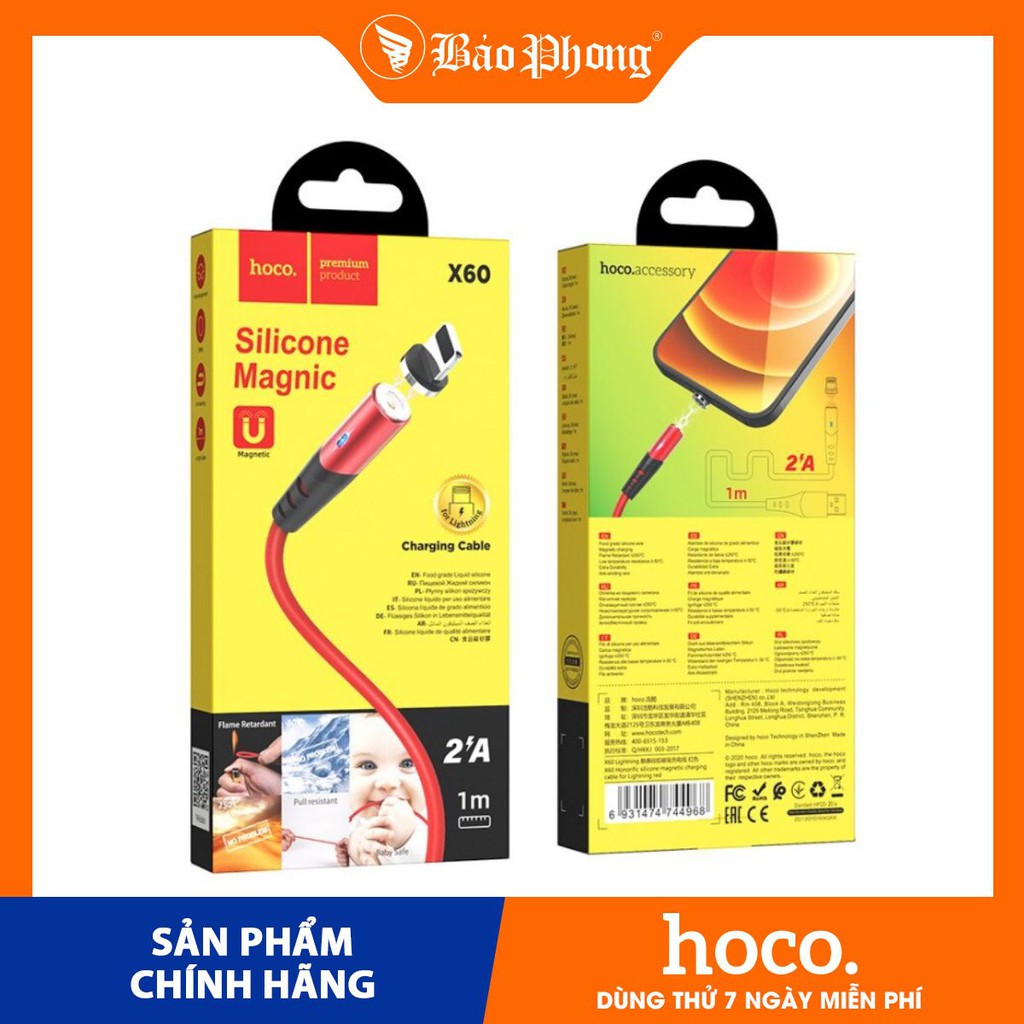 Cáp nam châm HOCO X60 chân i-Phone và Type C Dành cho iP 7 8 Plus X Xs 11 12 Pro Max Samsung Oppo