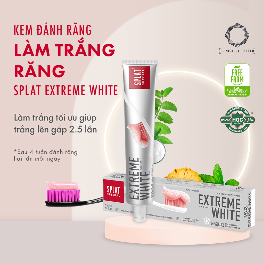 Kem đánh răng trắng răng tại nhà SPLAT Extreme White sau 4-6 tuần sử dụng, làm sáng men răng, ngừa sâu răng 75ml