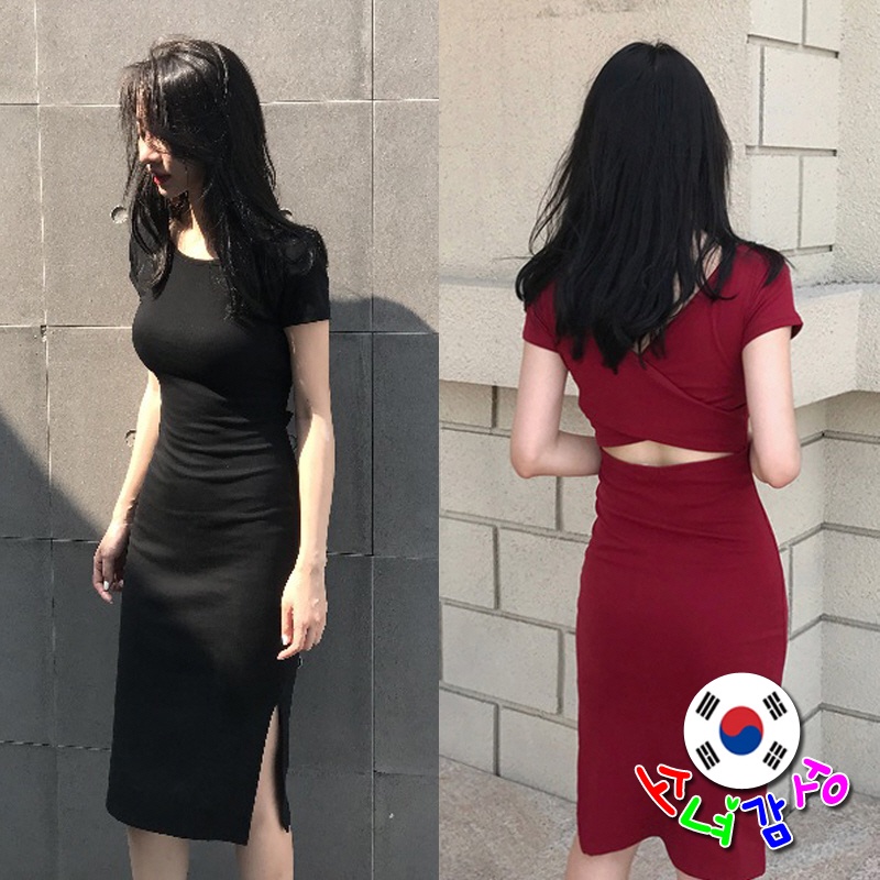 Đầm Ôm Dáng Tay Ngắn Xẻ Tà Phong Cách Hàn Quốc Quyến Rũ Dành Cho Nữ