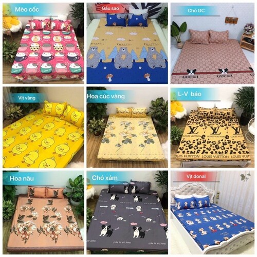 Ga Giường, Drap Giường 3 MónGa Chun Kèm Vỏ Gối Cotton Poly Kích thước theo yêu cầu