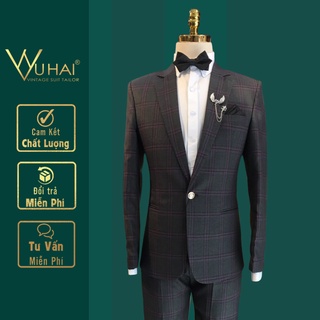 Vest nam đẹp kẻ karo from dáng 1 cúc Hàn Quốc-VuHai