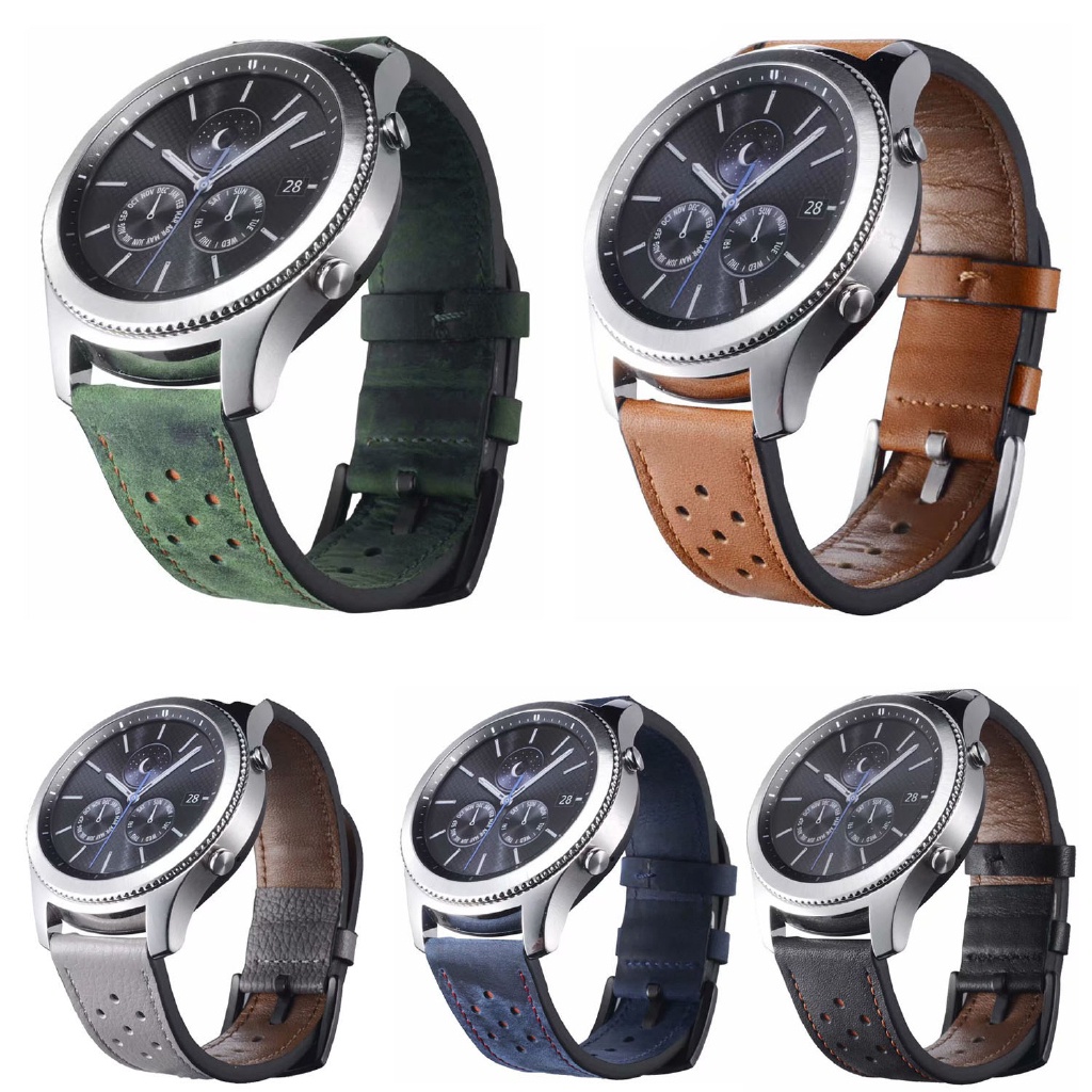 22mm Plum Hole Genuine Leather Strap For Samsung Galaxy Watch 3 45mm Band Gear S3 Galaxy Watch 46mm Bracelet For Huawei Watch GT Band