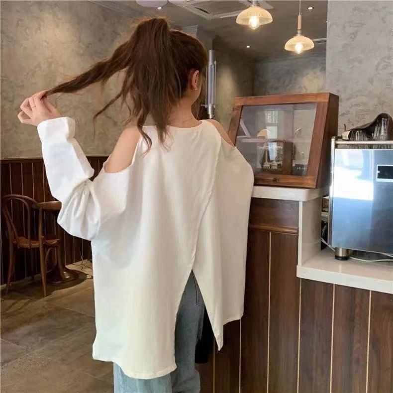Áo thun cotton cổ tròn hở vai phong cách Hàn Quốc hàng mới năm 2021 2021 ombreo.my8.19