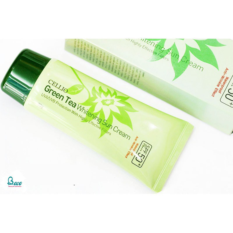 [Mỹ Phẩm Xách Tay]  Kem Chống Nắng Cellio Green Tea Whitening Sun Cream SPF50+ PA+++  - Phụ Nữ Làm Đẹp