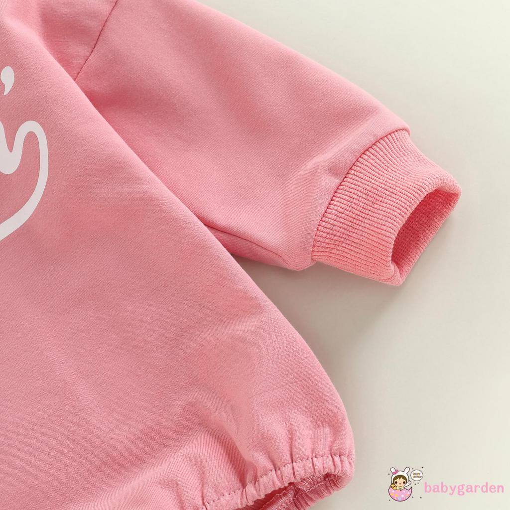 Áo Liền Quần Dài Tay In Chữ Cho Bé Gái 0-18 Tháng Tuổi