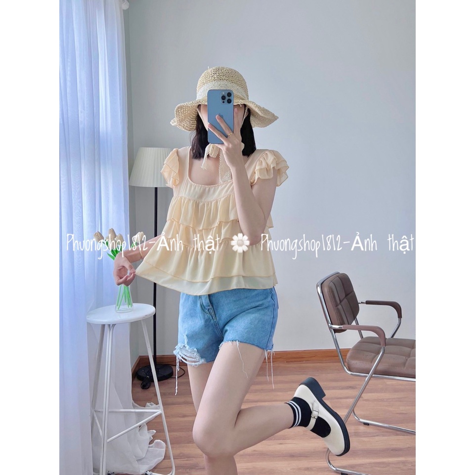 Áo Voan Kiểu Croptop 4 Tầng 5 Màu Siêu Xênh, [ ảnh-video thật ]