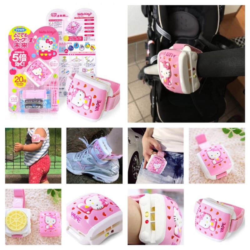 MÁY ĐUỔI MUỖI VÀ CÔN TRÙNG MINI CHO BÉ CỦA NHẬT HELLO KITTY KÈM VÒNG ĐEO TAY