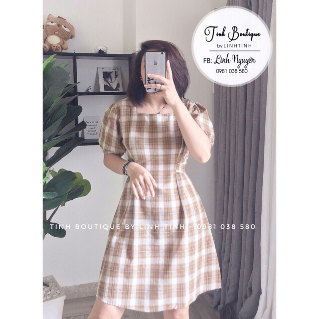 [Mã WARN20 giảm 20k đơn 150k] ĐẦM CARO CỔ U TAY PHỒNG | BigBuy360 - bigbuy360.vn