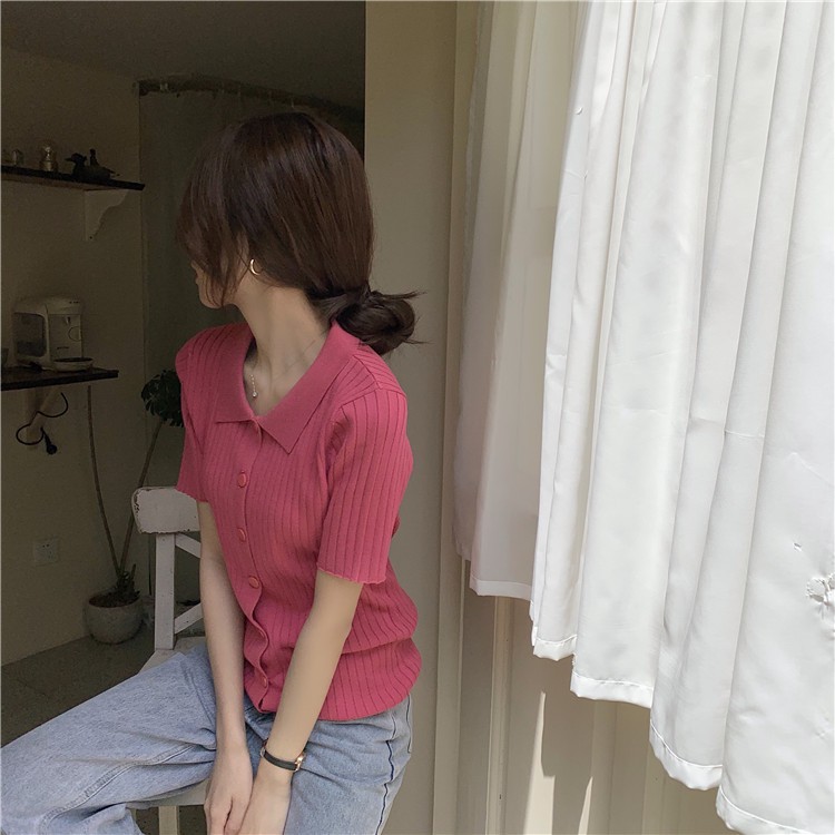 Áo Thun Polo Tay Ngắn Màu Trơn Phong Cách Hàn Quốc