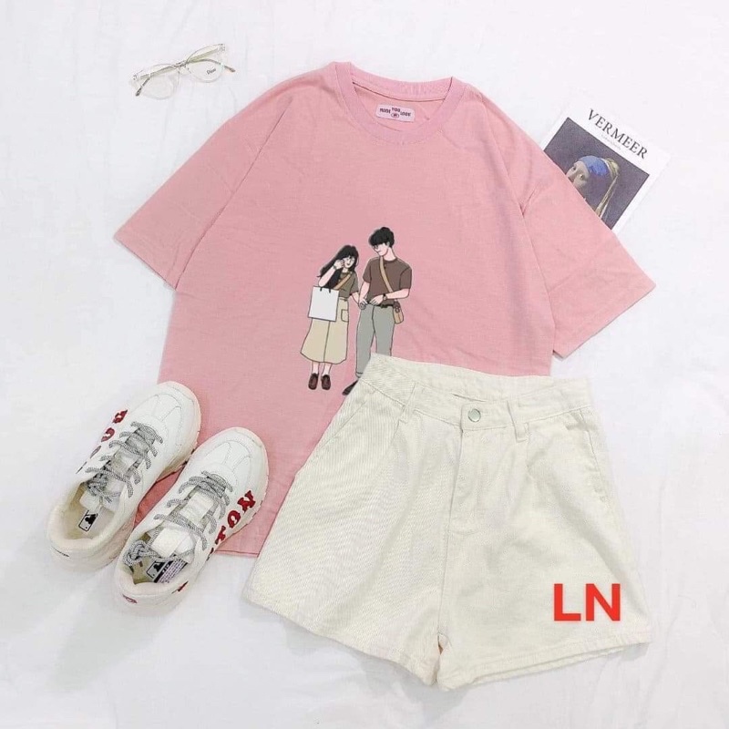 Áo thun Đôi bạn Tình nhânChất cotton suForm thụng tay lỡkiểu dáng Unisexphong cách cặp nhóm Nam và Nữ giá rẻ nhất