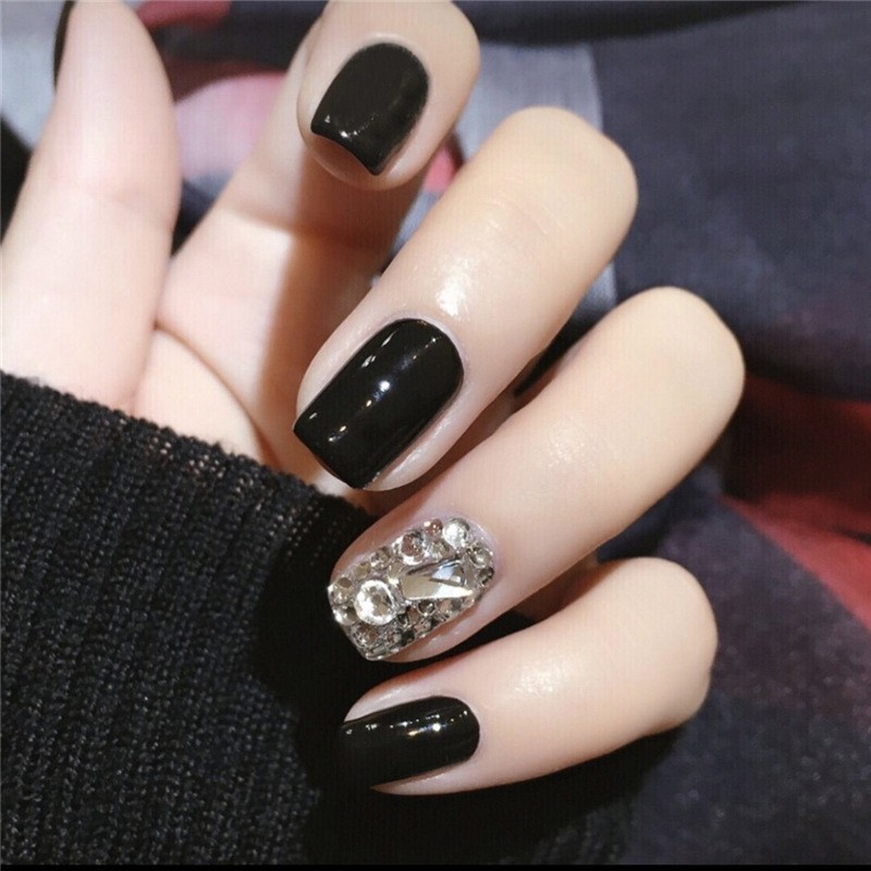 Bộ 24 móng tay giả Nail Nina hoạ tiết bạc Rhinestone mã 163 【Tặng kèm dụng cụ lắp】