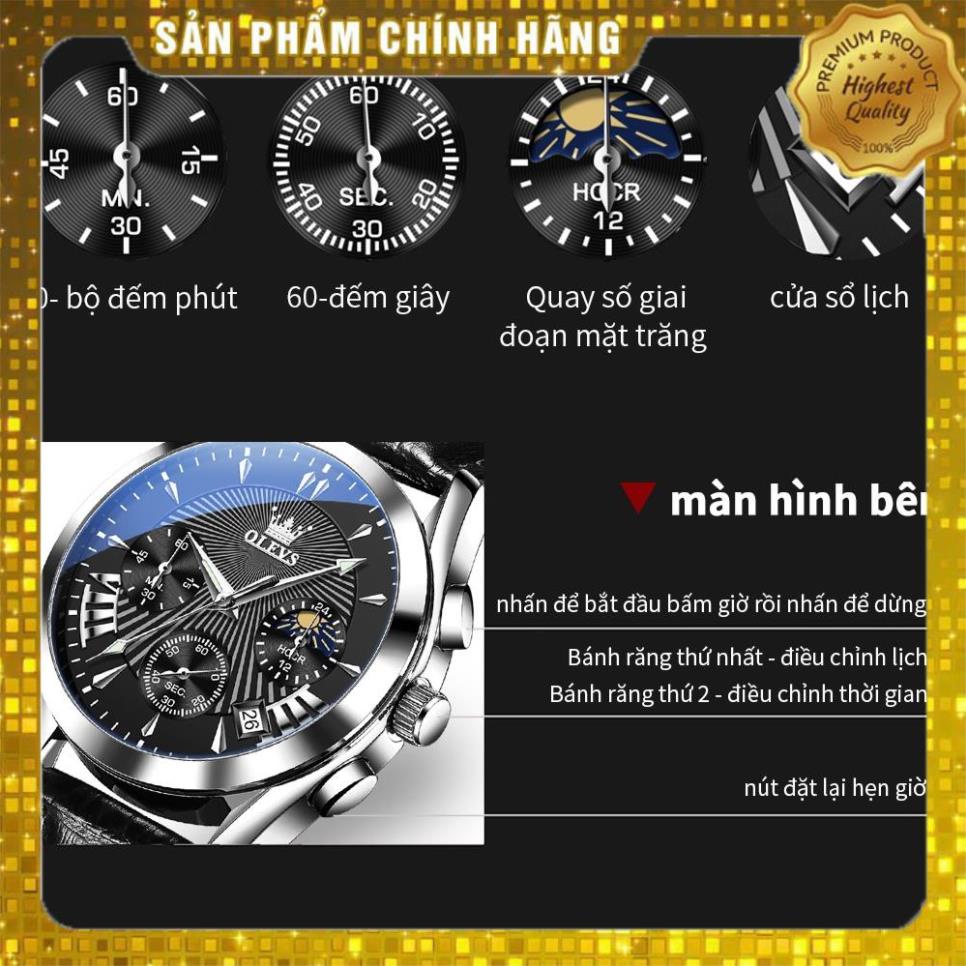 Đồng hồ nam chính hãng OLEVS 2876 dây da bò chống vô nước sâu hiệu ứng phát sáng
