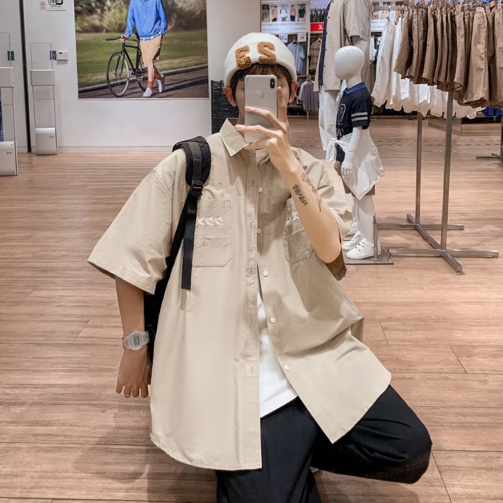 Áo Sơ Mi Tay Ngắn In Họa Tiết Phong Cách Nhật Bản Thời Trang Cho Nam unisex trẻ tuổi áo sơ mi cộc tay nam thời gian rảnh rỗi áo bigsize