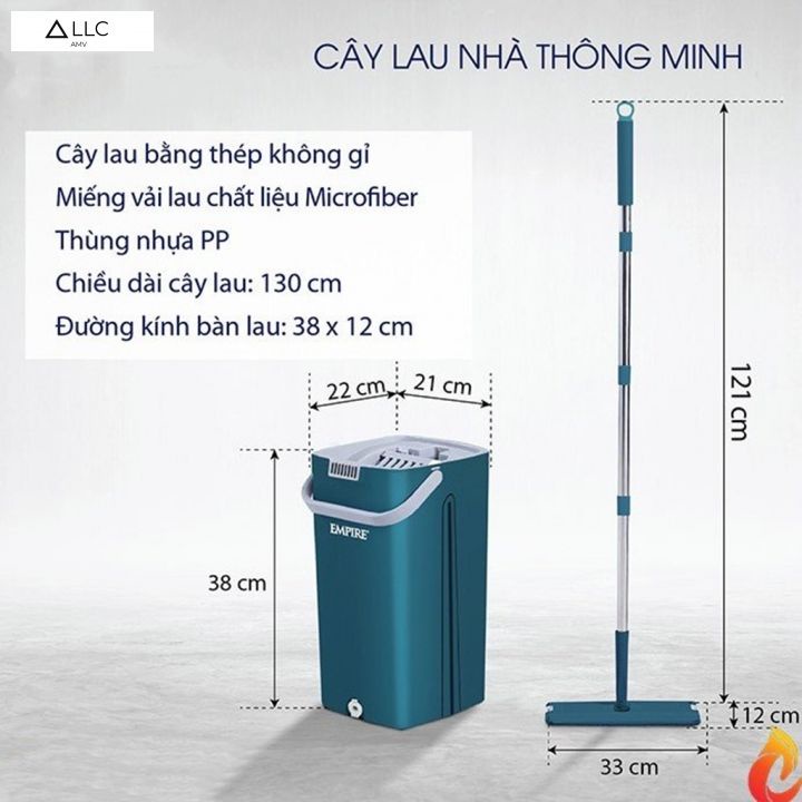 Chổi Lau Nhà Xoay 360 Gạt Nước Có Thùng( Tặng thêm 1 miếng bông lau