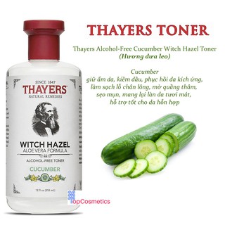 Nước Hoa Hồng Không Cồn Thayers Hương Dưa Leo Thayers Witch Hazel Cucumber Toner 355ml Topcosmetics