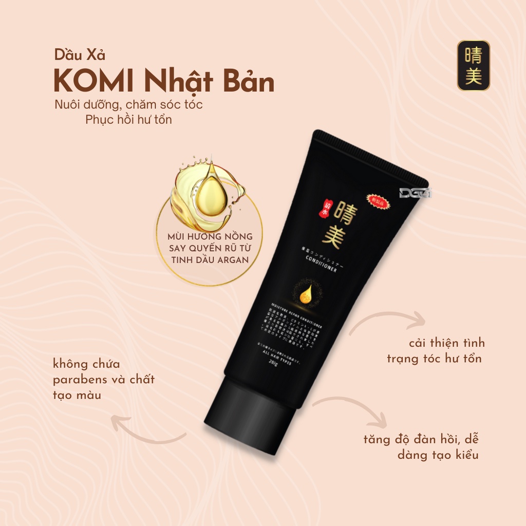 Dầu xả Komi Argan  Nhật Bản, Giữ màu tóc nhuộm, Phục hồi hư tổn