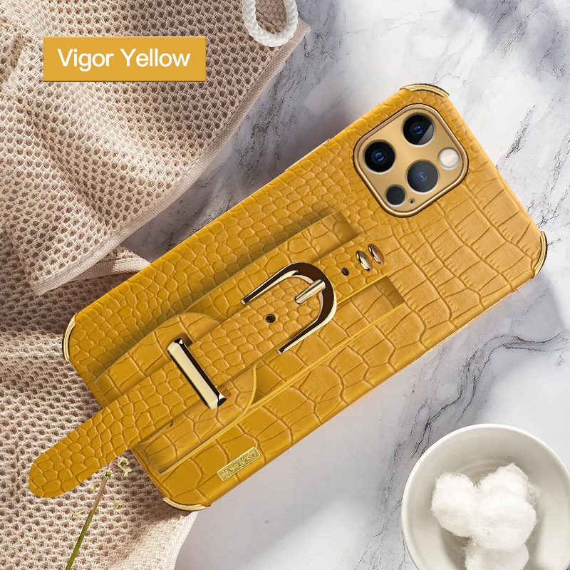 Ốp Điện Thoại Da Cá Sấu Sang Trọng Có Dây Đeo Tay Cho iPhone 14 14 Pro max 13 12 11 Pro max