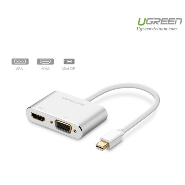 Cáp chuyển đổi tín hiệu Mini Displayport (thunderbolt) sang HDMI, VGA Ugreen 20421 Màu trắng