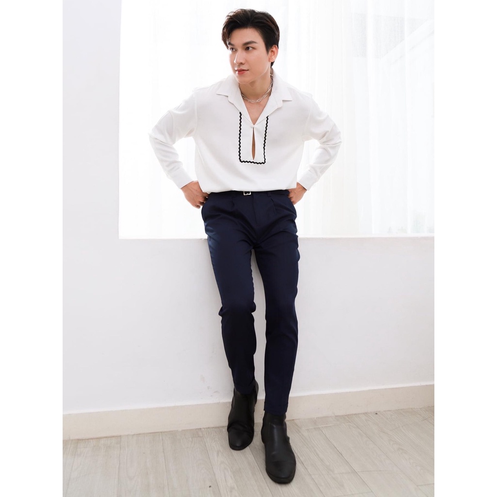 Áo Sơ Mi Nam Dài Tay Màu Trắng Phối Zigzag Thương Hiệu MrTwins®