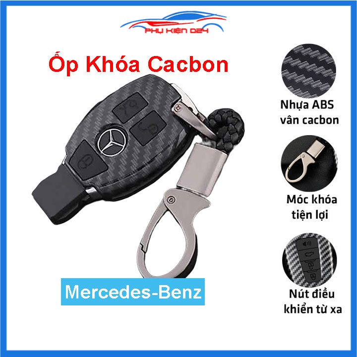 Ốp vỏ bọc chìa khóa xe Mercedes-BENZ sợi nhựa cacbon kèm móc treo Inox