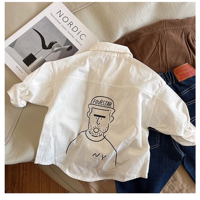 Áo Thun Tay Dài Cổ Tròn Chất Liệu Cotton Màu Trắng Thời Trang Xuân Thu Cho Bé Trai