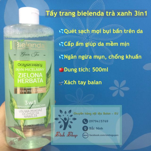 Nước tẩy trang 3 in1 Bielenda trà xanh