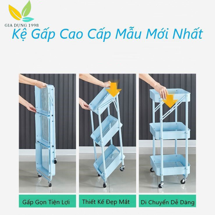 Kệ Spa Đa Năng 3 Tầng Gấp Gọn ⚡️ HOT HOT ⚡️Xe Đẩy Đồ Tiện Lợi Thép Carbon Mạ Sơn Tĩnh Điện Có Bánh Xe!