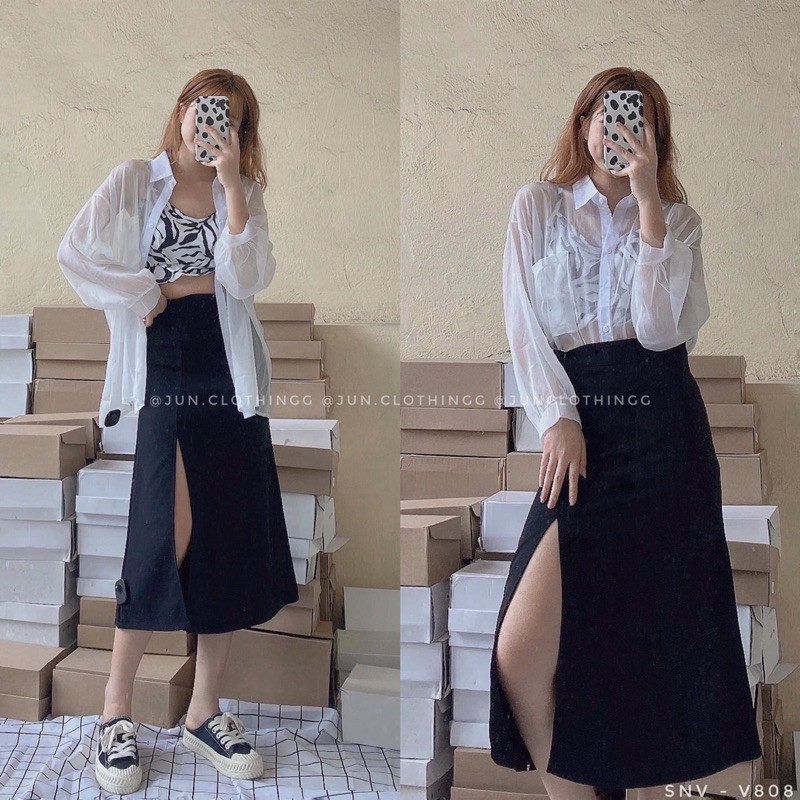 [Mã WAMT10K giảm 10K đơn 0K] Chân váy umi xẻ tà 808