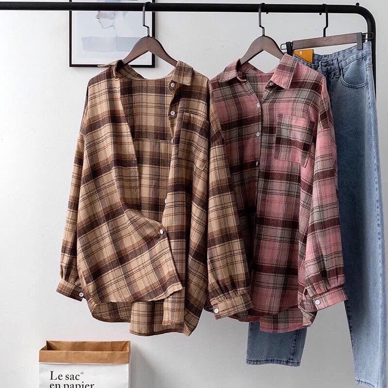 Áo sơ mi kẻ unisex 💎SALE💎 chất liệu nỉ họa tiết caro to dáng dài form rộng ống tay dài | BigBuy360 - bigbuy360.vn