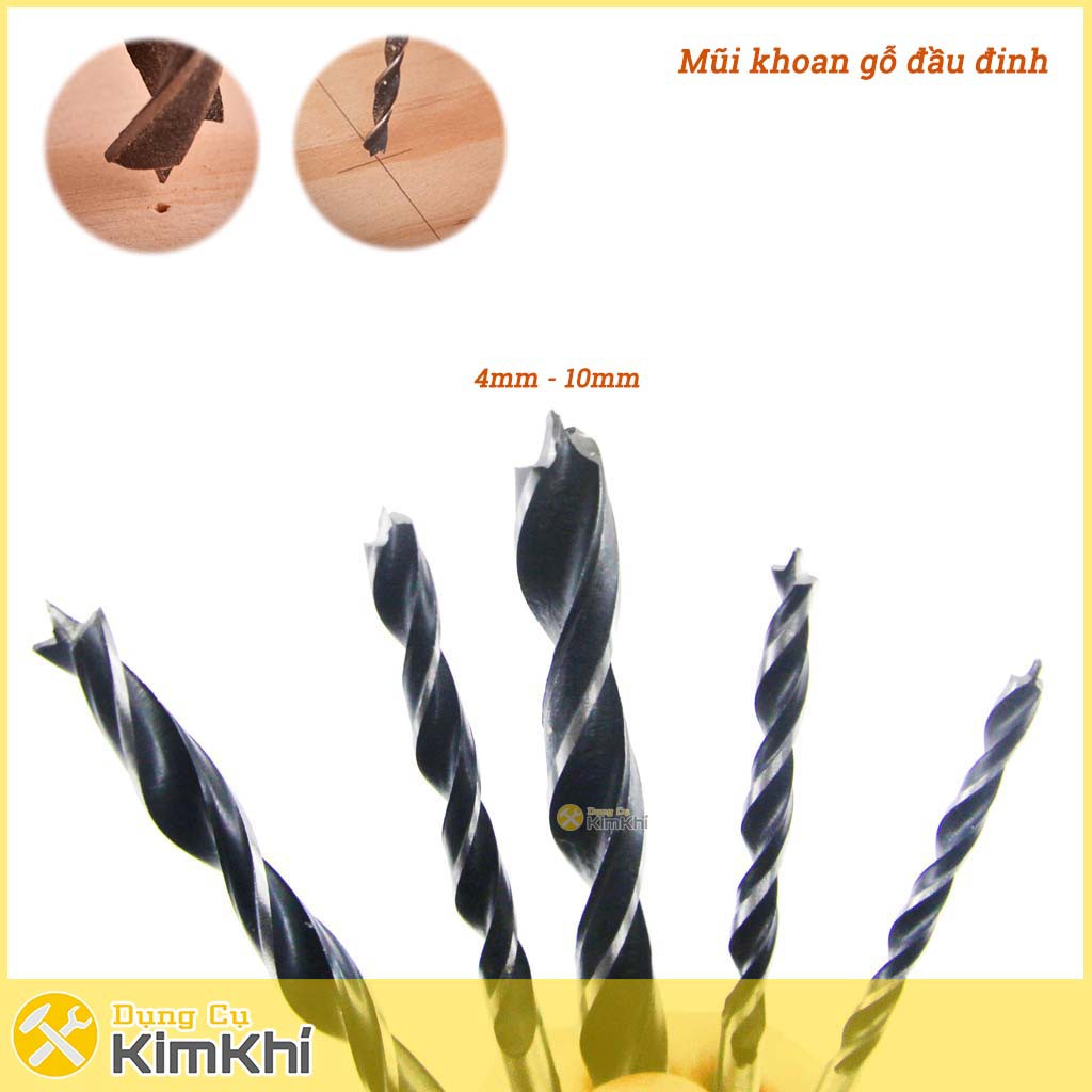 Bộ 5 mũi khoan gỗ đầu đinh 4-10mm thép carbon chuôi lục