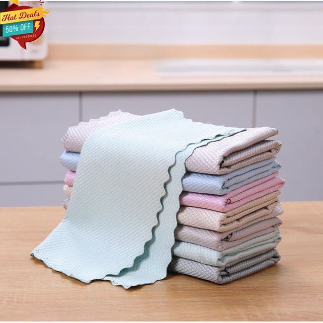 Khăn Lau Nhà Bếp Bằng Sợi Micro Thấm Hút Nước Họa Tiết Vảy Cá Độc Đáo Tiện Dụng Cho Nhà Bếp