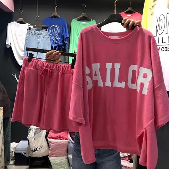 Set áo tay ngắn + quần short phong cách thể thao Hàn Quốc thời trang năng động cho nữ | BigBuy360 - bigbuy360.vn