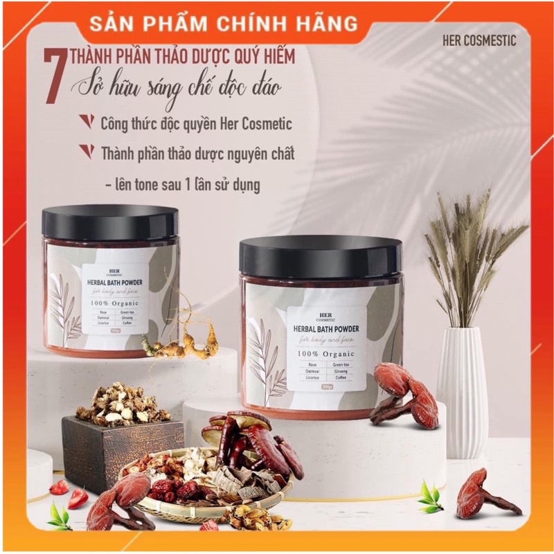 Combo 2 hộp Bột Tắm Trắng Thảo Dược Her Cosmetic ( Tặng 2 tẩy tbc cafe dừa)