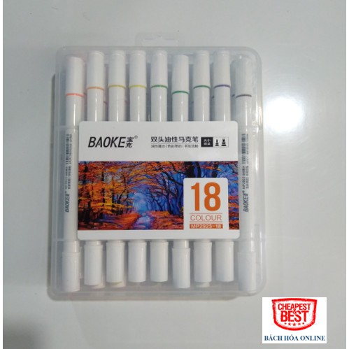 [FREESHIP EXTAR] Bút Marker, Lông Màu, Highlighter, Calligraphy 18 Màu, Nhỏ Gọn, Xinh Xắn, 2 Đầu BaoKe MS 2923-18