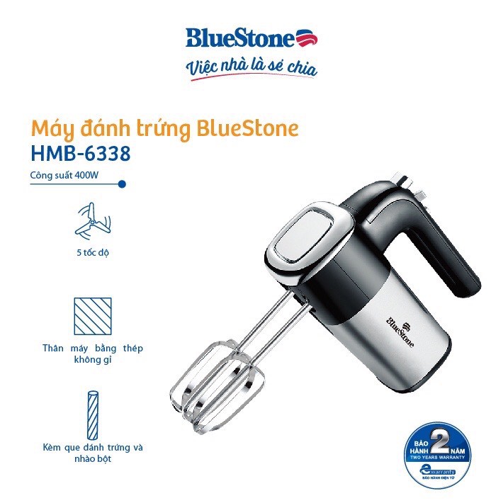 Máy Đánh Trứng Bluestone Hmb - 6338 (400W) - Hàng Chính Hãng - Bảo Hành 24 Tháng