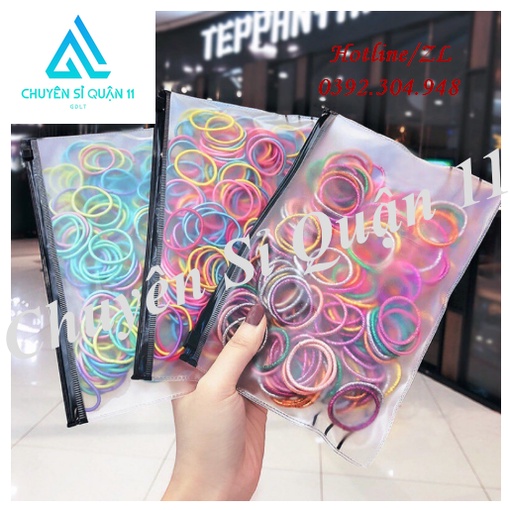 Set 500 dây cột tóc nhiều màu tặng túi Zip, set 500c chun buộc tóc GD509-ThunBToc500