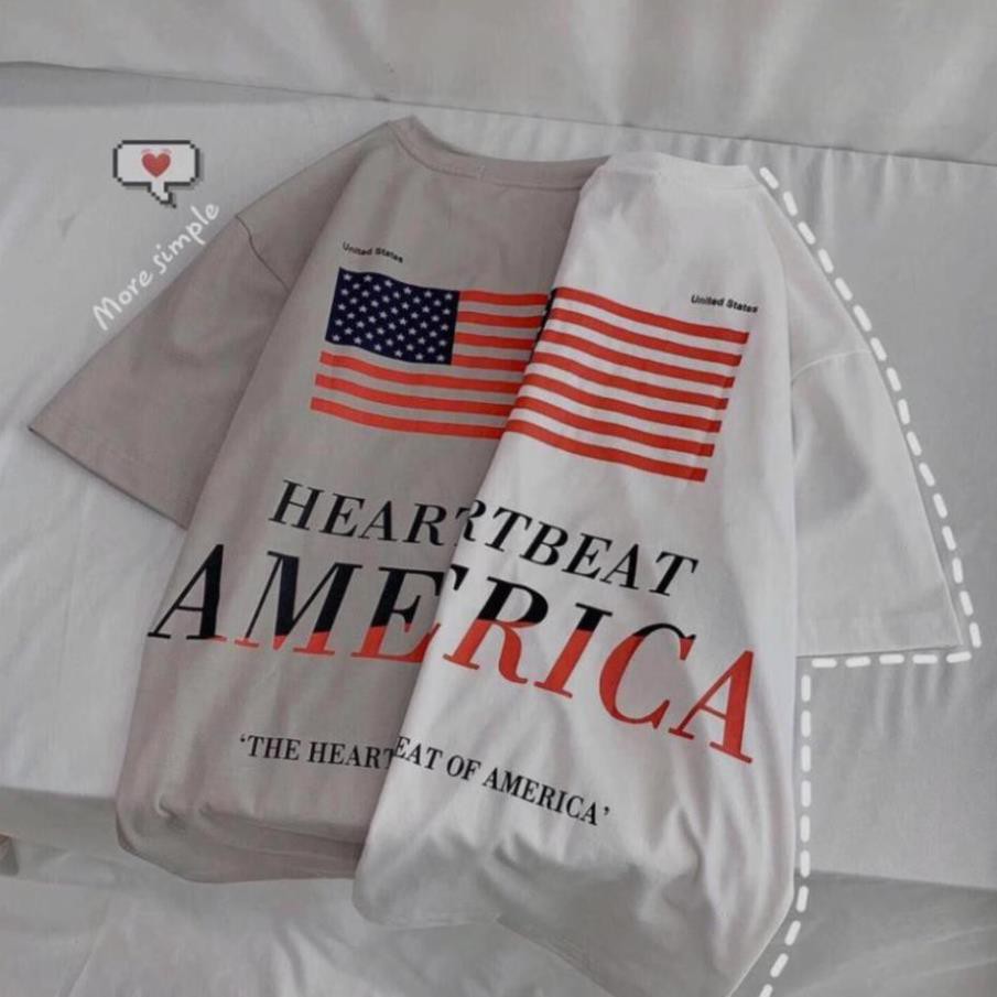 1hitshop áo thun tay lỡ Unisex, áo phông form rộng, áo phông in hình lá cờ mỹ, có hình thật