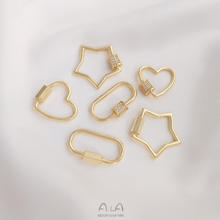 Phụ Kiện Mặt Dây Chuyền Bằng Đồng 14K Hình Oval Trái Tim Năm Cánh Đính Đá Zircon diy