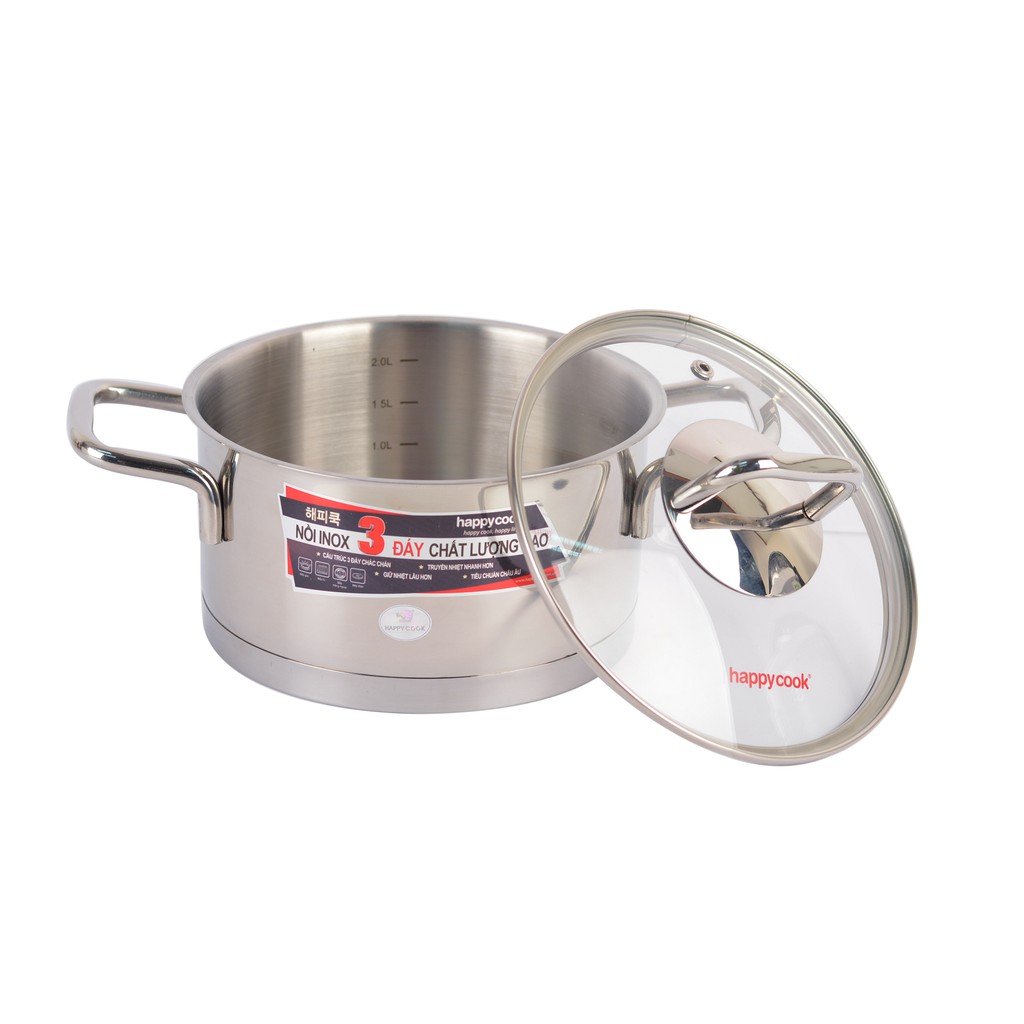 Nồi inox cao cấp 3 đáy nắp kiếng Happy Cook Novelty 18cm HC-18NV