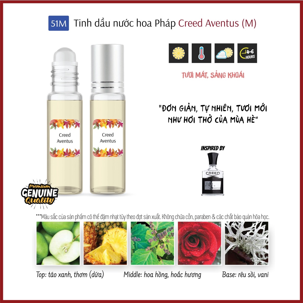 Tinh dầu nước hoa Pháp Creed Aventus 10ml, Nam tính, quyền lực. Chai dạng lăn/xịt