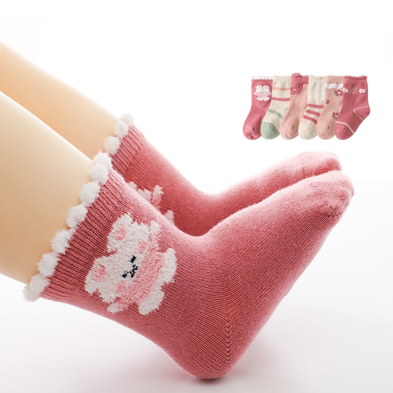 Set 3 đôi vớ len ấm áp KOKOROCARE YSZ-30 in họa tiết hoạt hình dễ thương thời trang thu đông cho bé gái 0-3 tuổi S/ M/ L