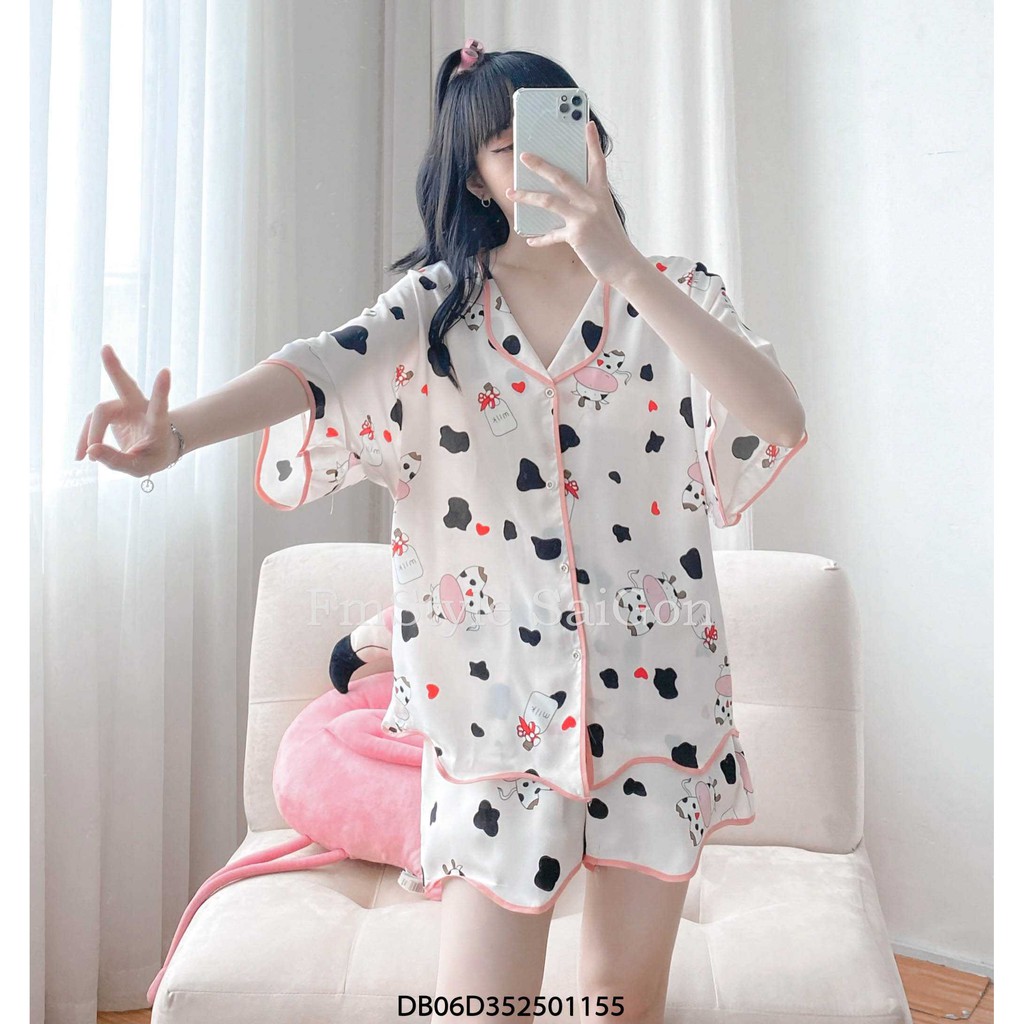 Bộ ngủ áo tay ngắn in hình + quần ngắn viền sóng ullzang thời trang nữ FMStyle SaiGon 21DB07D351701 | BigBuy360 - bigbuy360.vn