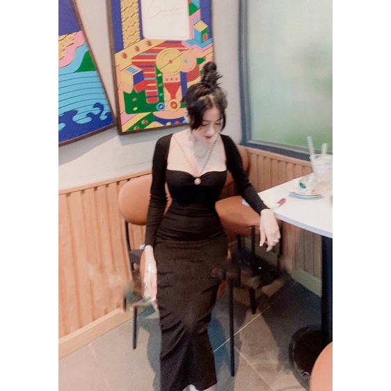 Váy body dài tay dây xích tôn dáng. Đầm cúp ngực đi tiệc loại 1