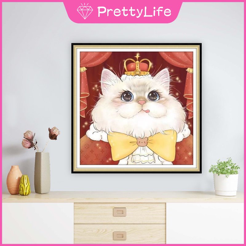 Bộ Tranh Đính Đá 5D Tự Làm 30x30cm / 40x40cm / 50x50cm Hình Mèo Dễ Thương Trang Trí Nhà Cửa