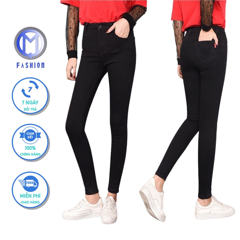 Quần jean Nữ ôm skinny co giãn thoải mái Đen trơn và Rách gối M Fashion 511