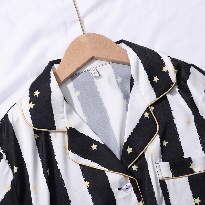 Set Đồ Ngủ Chất Chiffon Tay Dài Hoạ Tiết In Cho Phái Nữ